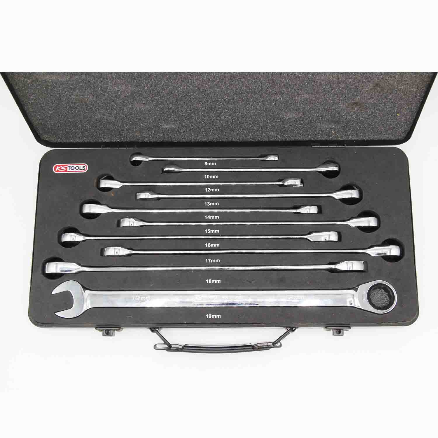 مجموعه ست 10 عددی آچار یکسر تخت یک سر رینگ جغجغه ای فوق بلند کی اس تولز KS TOOLS اصل آلمان